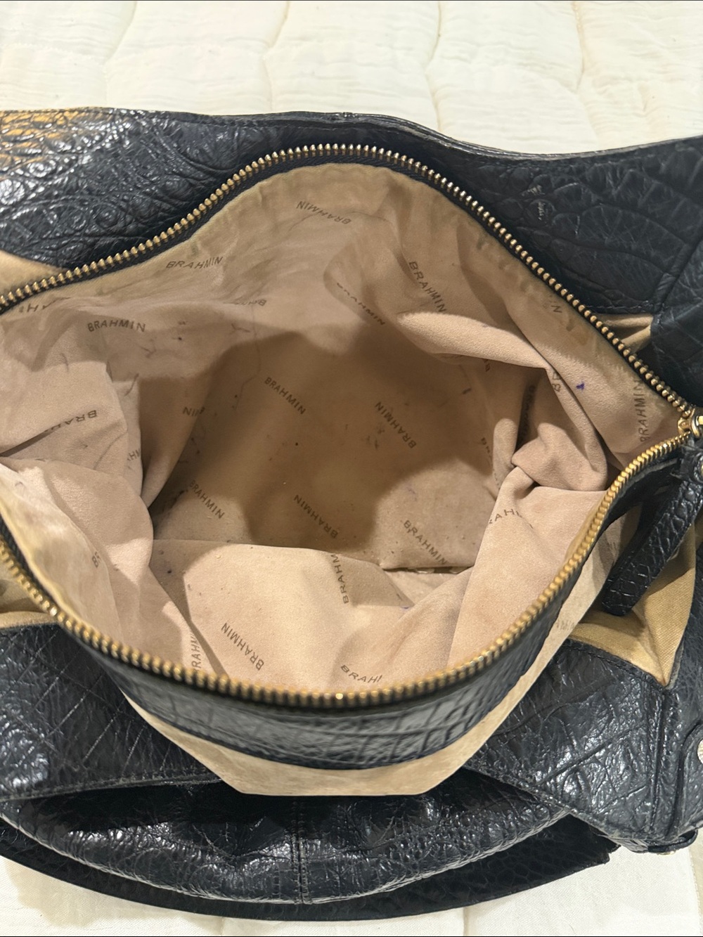 Brahmin Black Croc-Embossed Shoulder Tote - Picture 4 of 11